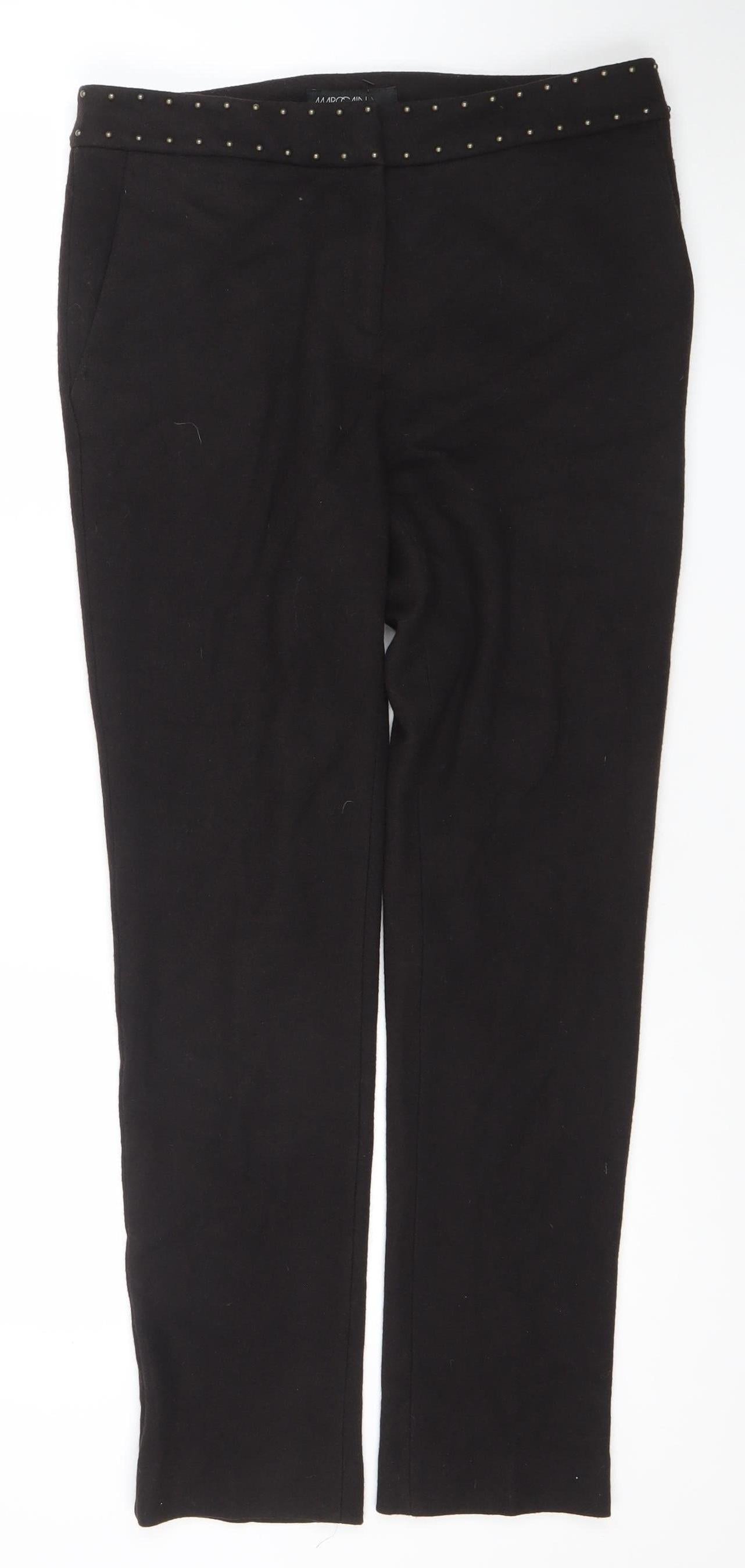 Marc Cain Womens Black Wool Straight Leg Studded Waist Trousers Size 12
