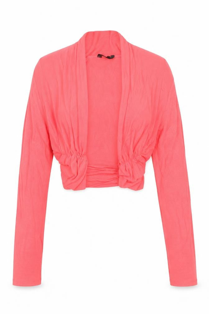 Savida Women’s Pink Cropped Long Sleeve Ruched Viscose Top Size 14