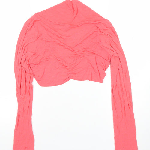 Savida Women’s Pink Cropped Long Sleeve Ruched Viscose Top Size 14