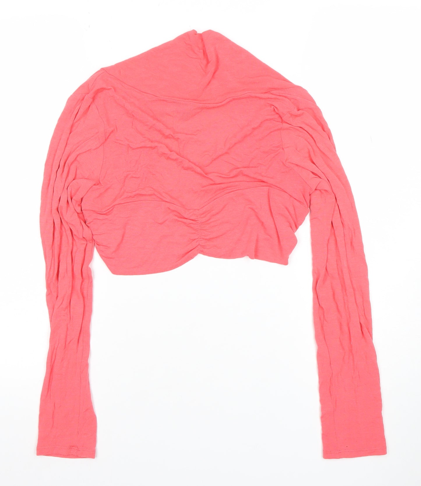 Savida Women’s Pink Cropped Long Sleeve Ruched Viscose Top Size 14