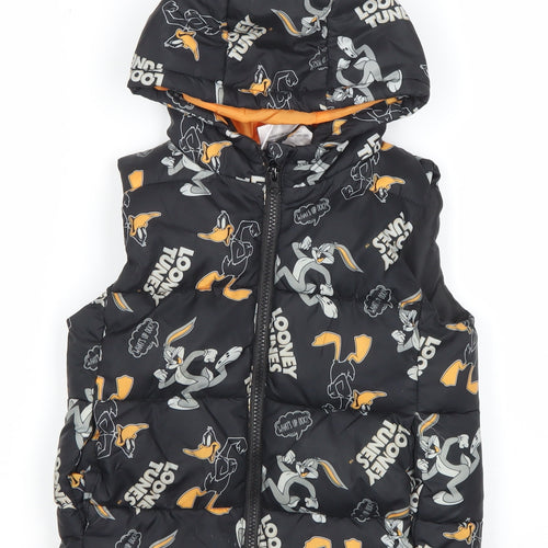 Looney Tunes Boys Black Hooded Puffer Jacket 5 Years Bugs Bunny Daffy Duck
