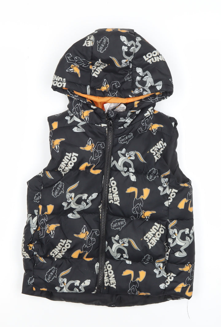 Looney Tunes Boys Black Hooded Puffer Jacket 5 Years Bugs Bunny Daffy Duck