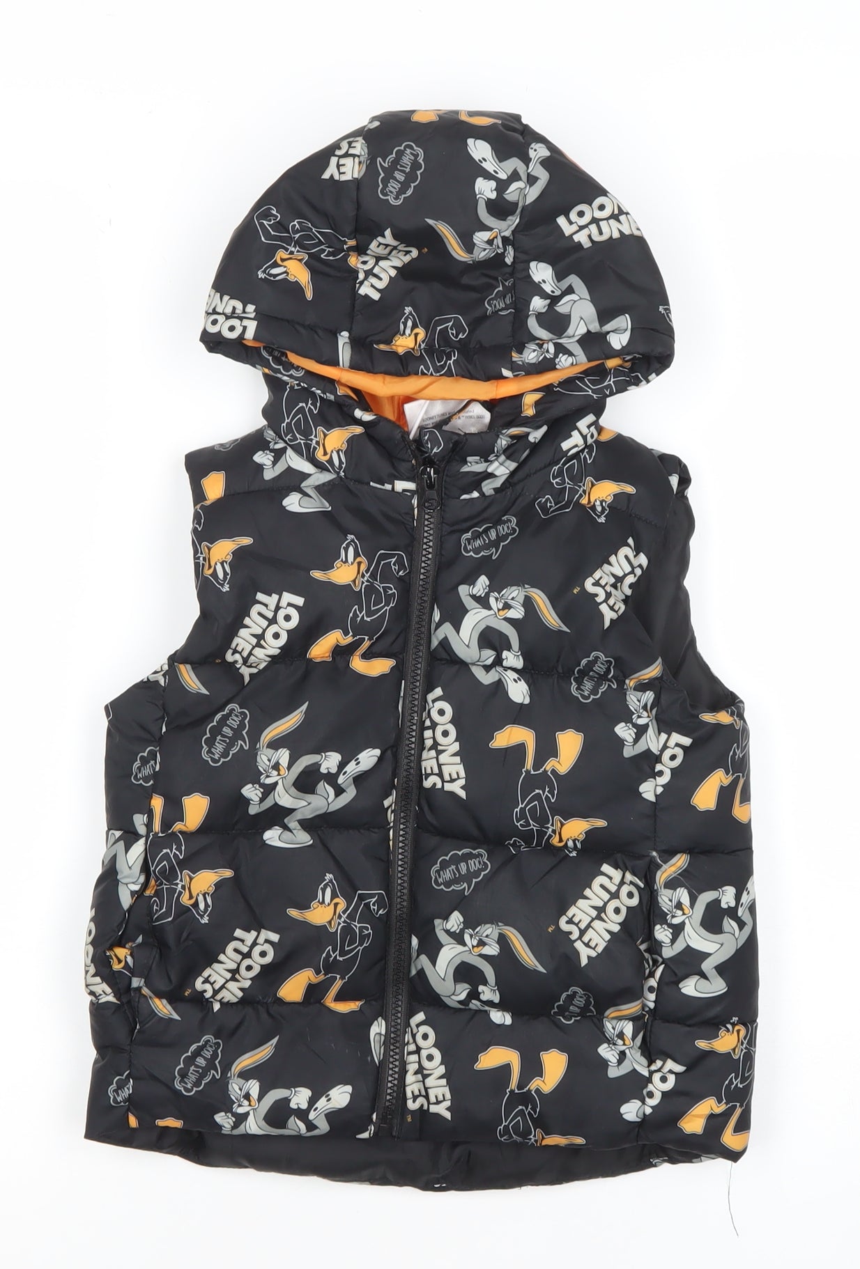 Looney Tunes Boys Black Hooded Puffer Jacket 5 Years Bugs Bunny Daffy Duck