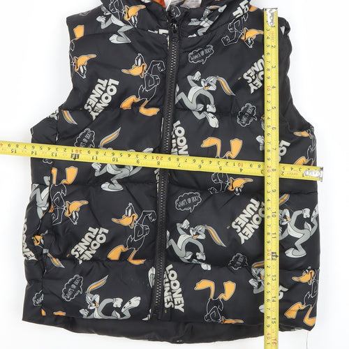 Looney Tunes Boys Black Hooded Puffer Jacket 5 Years Bugs Bunny Daffy Duck