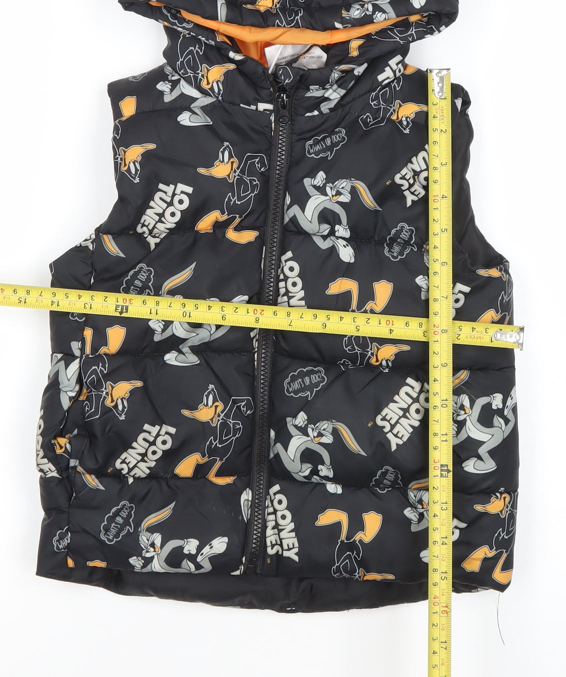 Looney Tunes Boys Black Hooded Puffer Jacket 5 Years Bugs Bunny Daffy Duck
