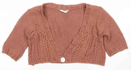 A|Wear Women's Brown Crochet Knit Cardigan Size M V-Neck