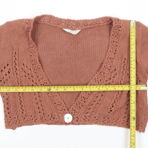 A|Wear Women's Brown Crochet Knit Cardigan Size M V-Neck