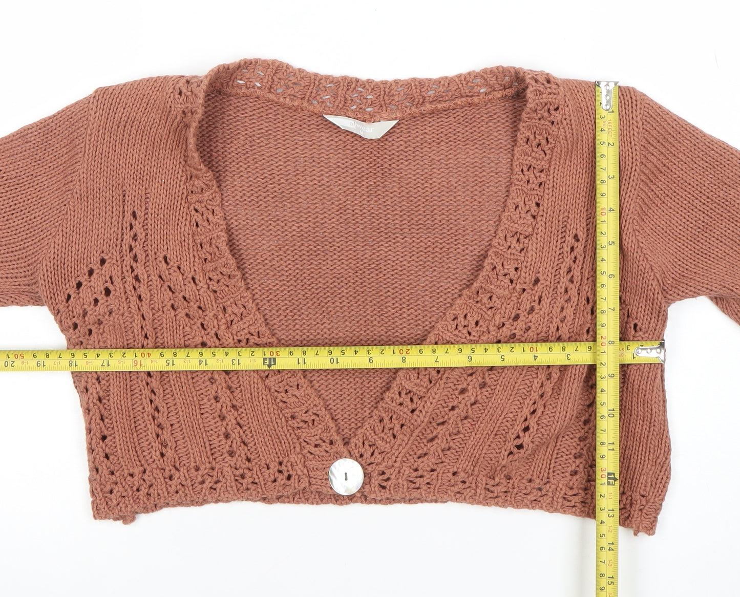 A|Wear Women's Brown Crochet Knit Cardigan Size M V-Neck