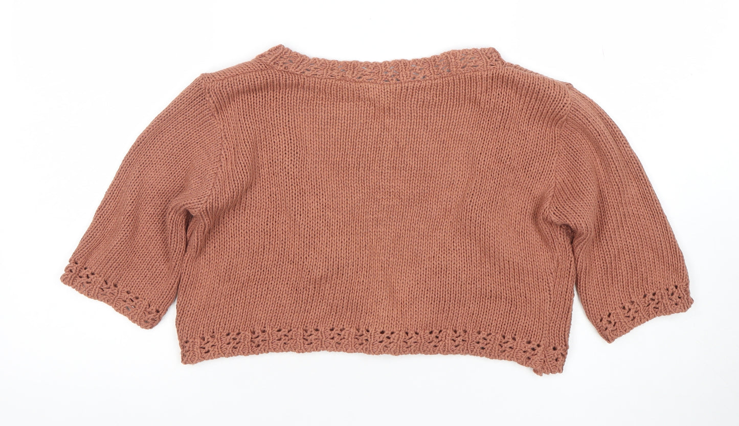 A|Wear Women's Brown Crochet Knit Cardigan Size M V-Neck