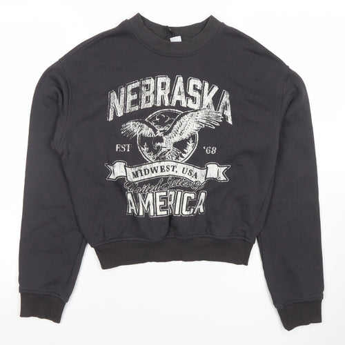 H&M Divided Women's Black Nebraska USA Graphic Pullover Sweatshirt XXS