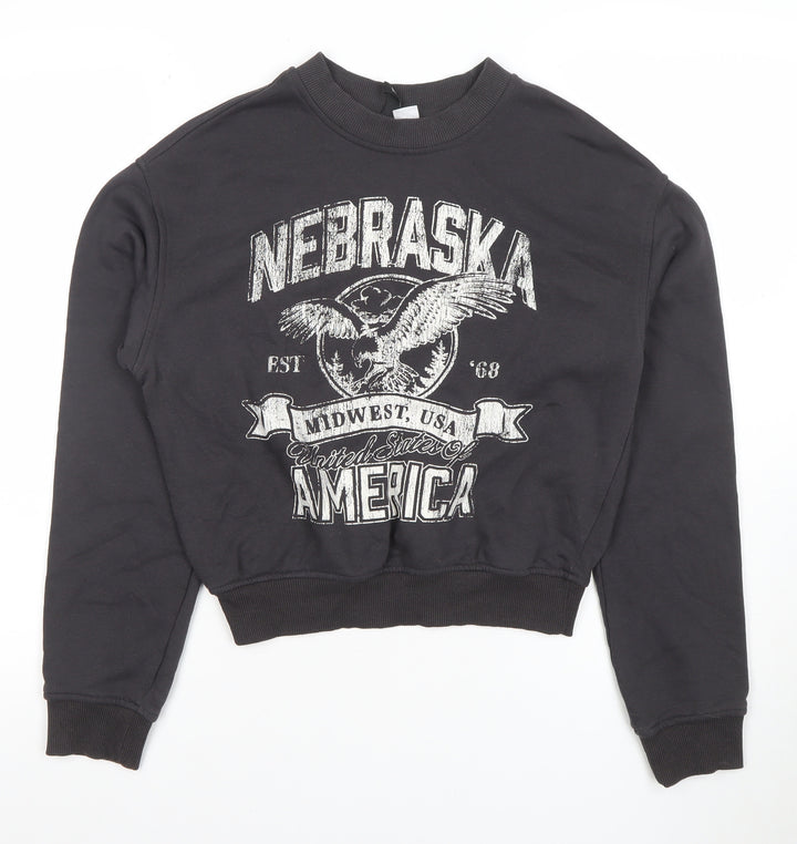 H&M Divided Women's Black Nebraska USA Graphic Pullover Sweatshirt XXS