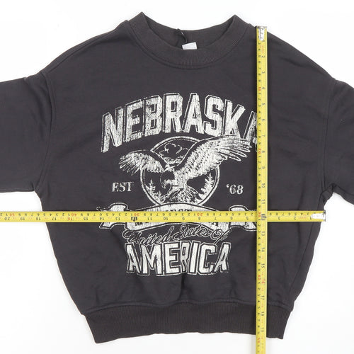 H&M Divided Women's Black Nebraska USA Graphic Pullover Sweatshirt XXS