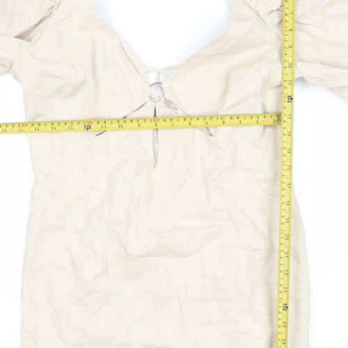 ASOS Women Beige Cotton Bodycon Puff Sleeve Short Dress Size 12