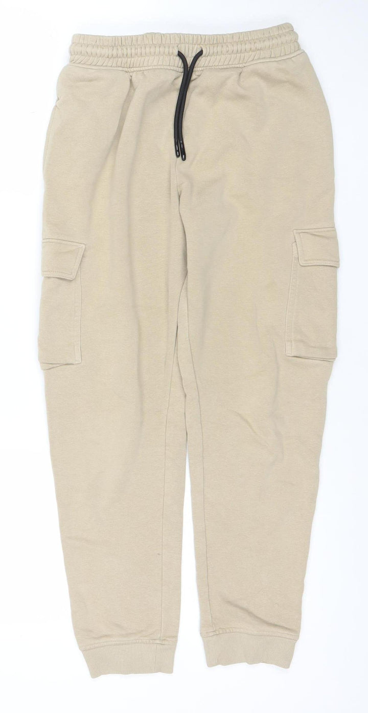 NEXT Boys Beige Jogger Trousers 12 Years Cotton Blend Fleece Casual