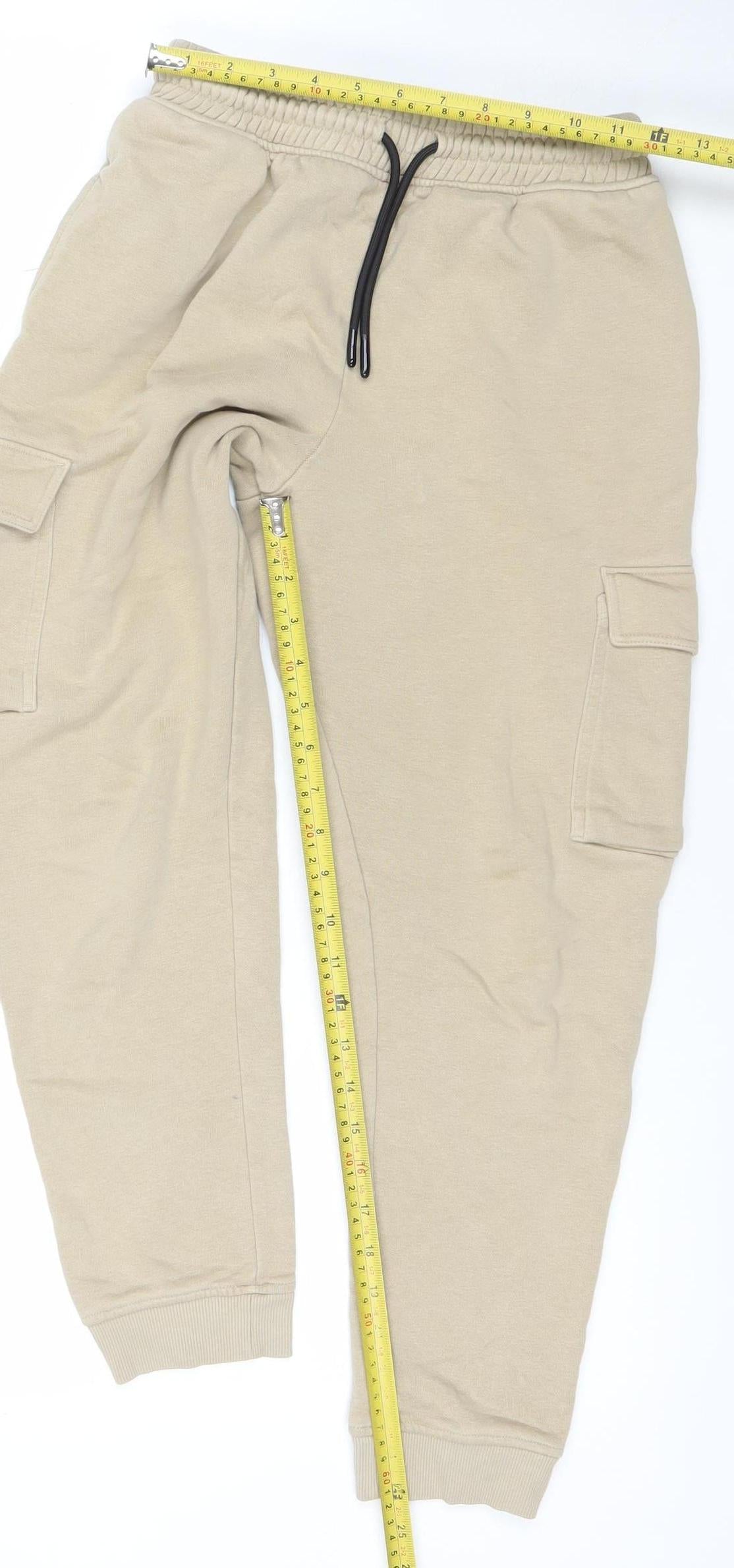 NEXT Boys Beige Jogger Trousers 12 Years Cotton Blend Fleece Casual