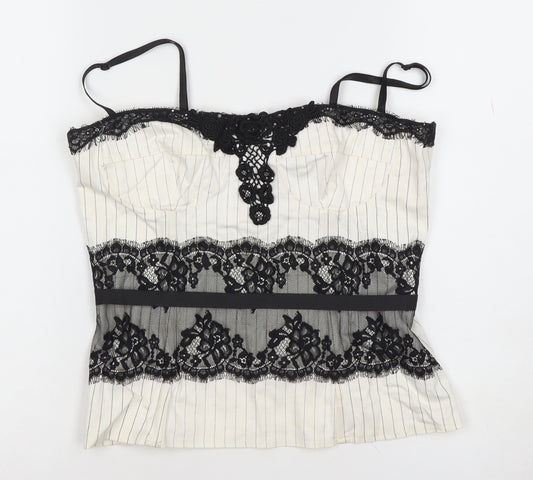 River Island Women’s Ivory Black Lace Camisole Blouse UK 14