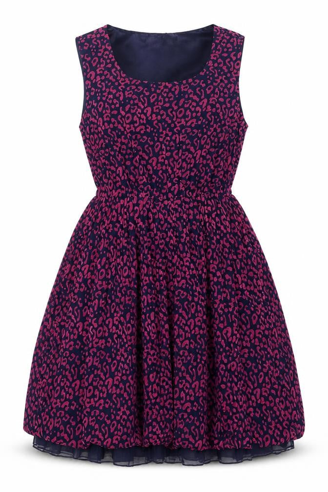 Front view of Classy Women's Multicoloured Leopard Fit & Flare Sleeveless Dress, size 2