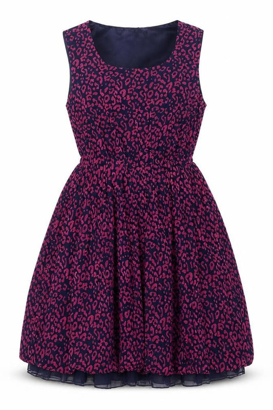 Front view of Classy Women's Multicoloured Leopard Fit & Flare Sleeveless Dress, size 2