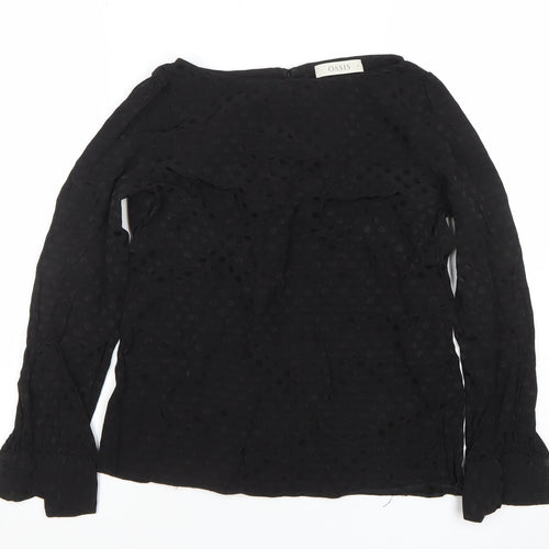 Oasis Women's Black Polka Dot Chiffon Long Sleeve Blouse Size 8