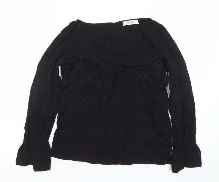 Oasis Women's Black Polka Dot Chiffon Long Sleeve Blouse Size 8