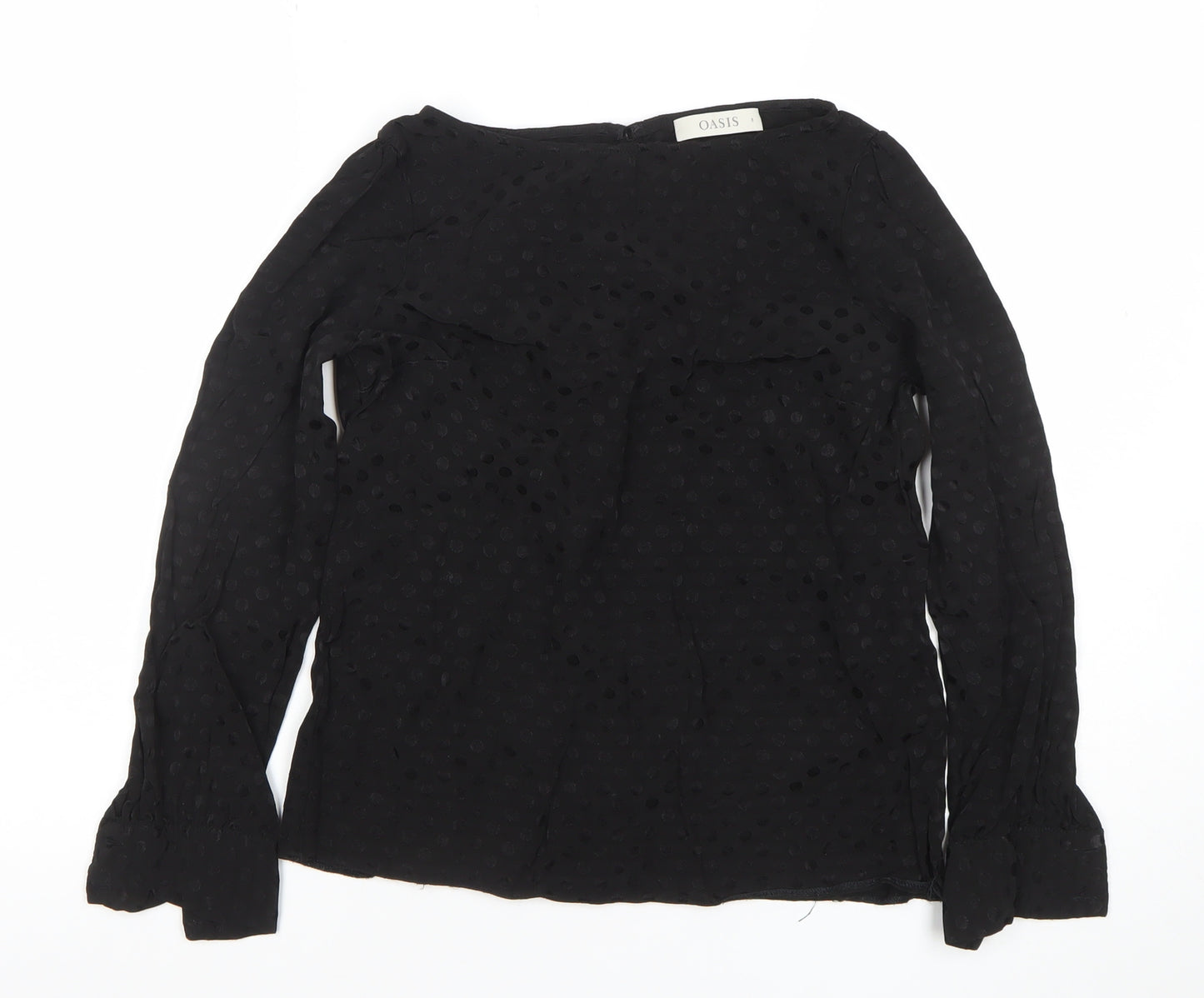 Oasis Women's Black Polka Dot Chiffon Long Sleeve Blouse Size 8