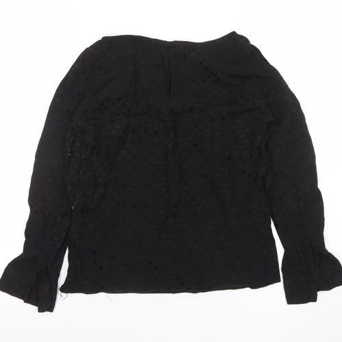 Oasis Women's Black Polka Dot Chiffon Long Sleeve Blouse Size 8