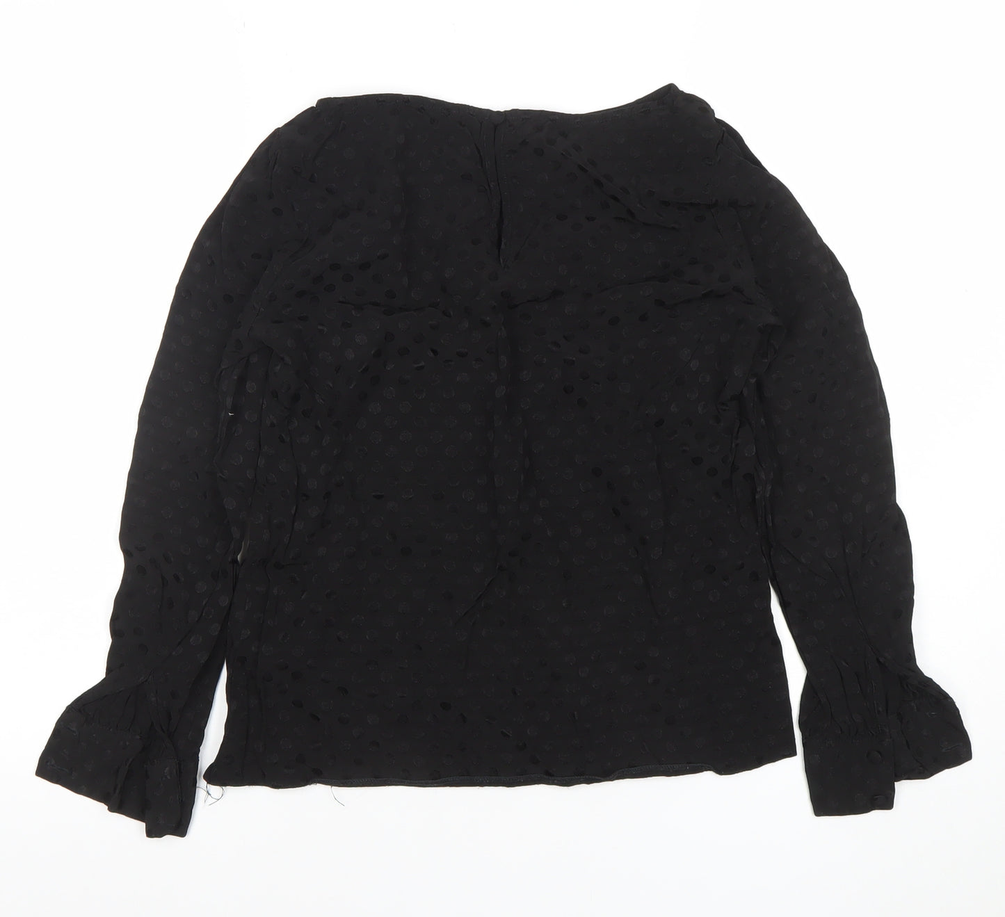 Oasis Women's Black Polka Dot Chiffon Long Sleeve Blouse Size 8