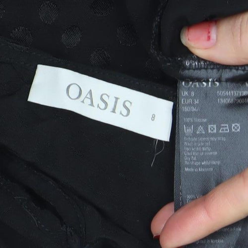 Oasis Women's Black Polka Dot Chiffon Long Sleeve Blouse Size 8