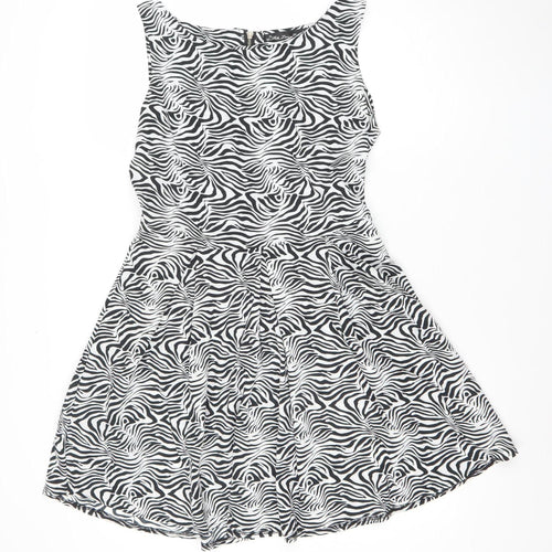 Mela Loves London Women’s Black Zebra Off Shoulder Fit & Flare Dress Size 12