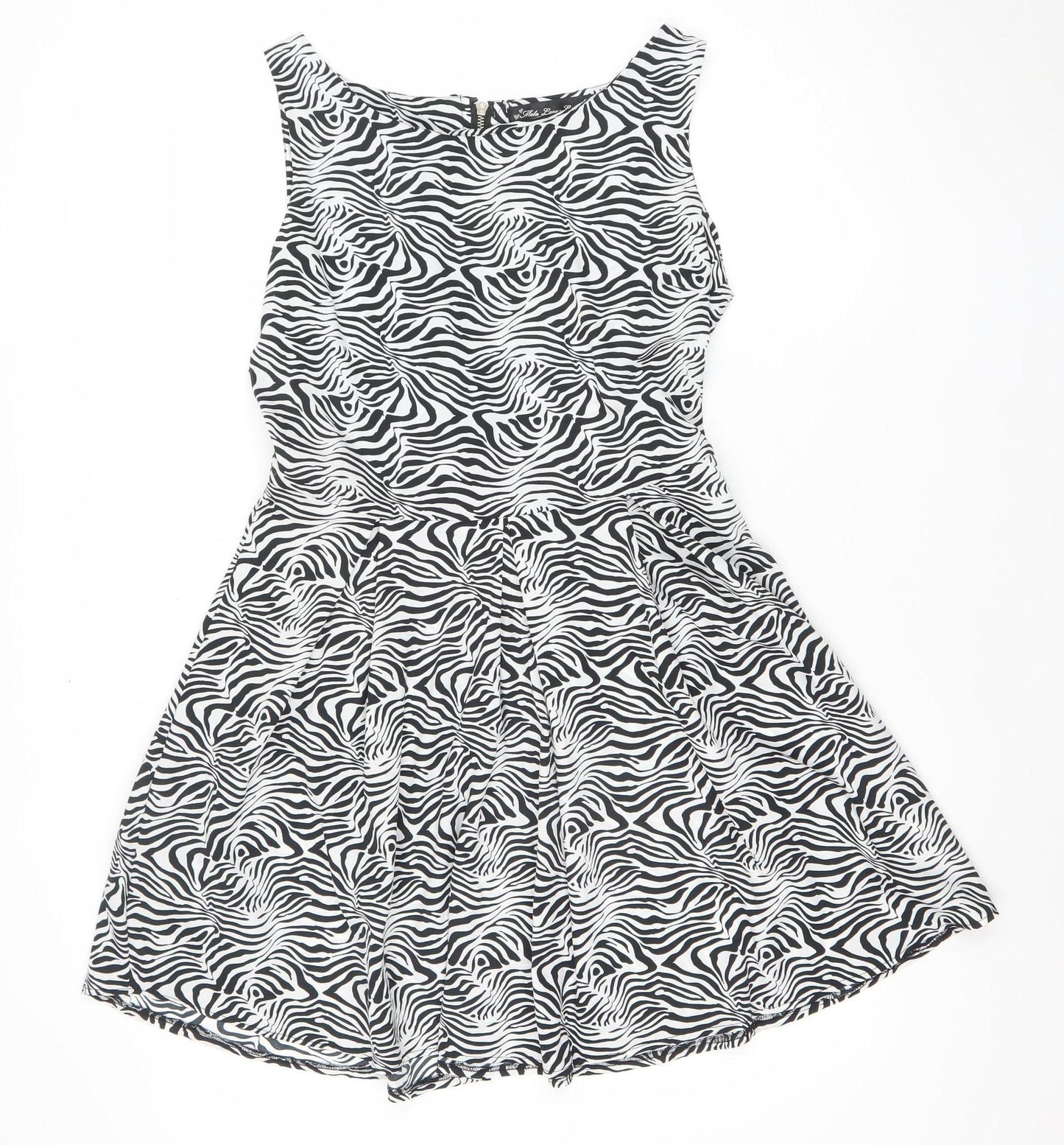Mela Loves London Women’s Black Zebra Off Shoulder Fit & Flare Dress Size 12