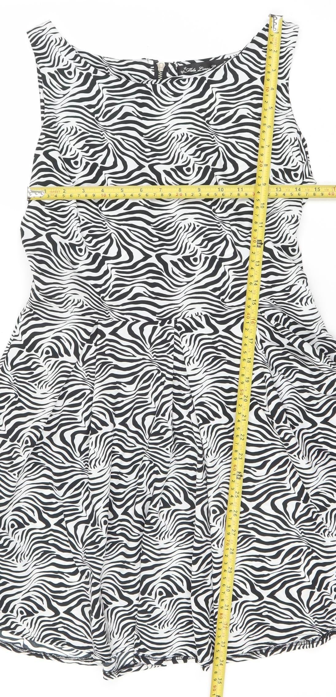 Mela Loves London Women’s Black Zebra Off Shoulder Fit & Flare Dress Size 12