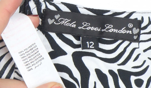 Mela Loves London Women’s Black Zebra Off Shoulder Fit & Flare Dress Size 12