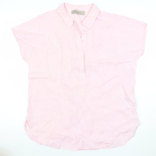 Paul Costelloe Living Women's Light Pink Linen Button-Up Shirt Size 14