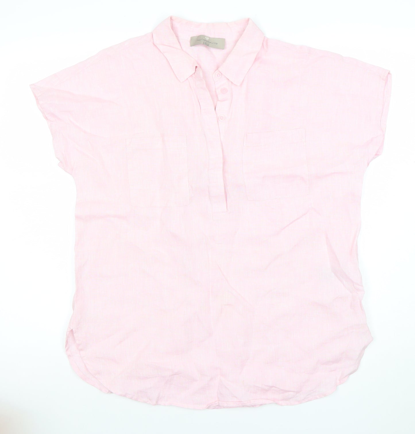 Paul Costelloe Living Women's Light Pink Linen Button-Up Shirt Size 14