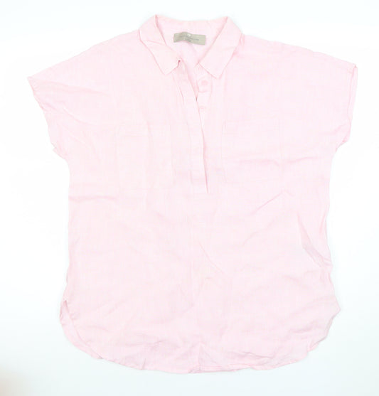 Paul Costelloe Living Women's Light Pink Linen Button-Up Shirt Size 14