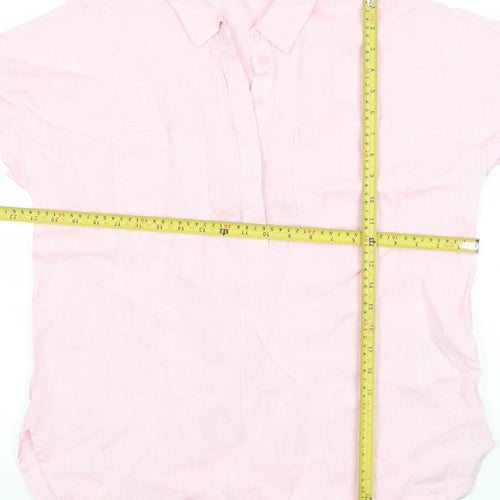 Paul Costelloe Living Women's Light Pink Linen Button-Up Shirt Size 14