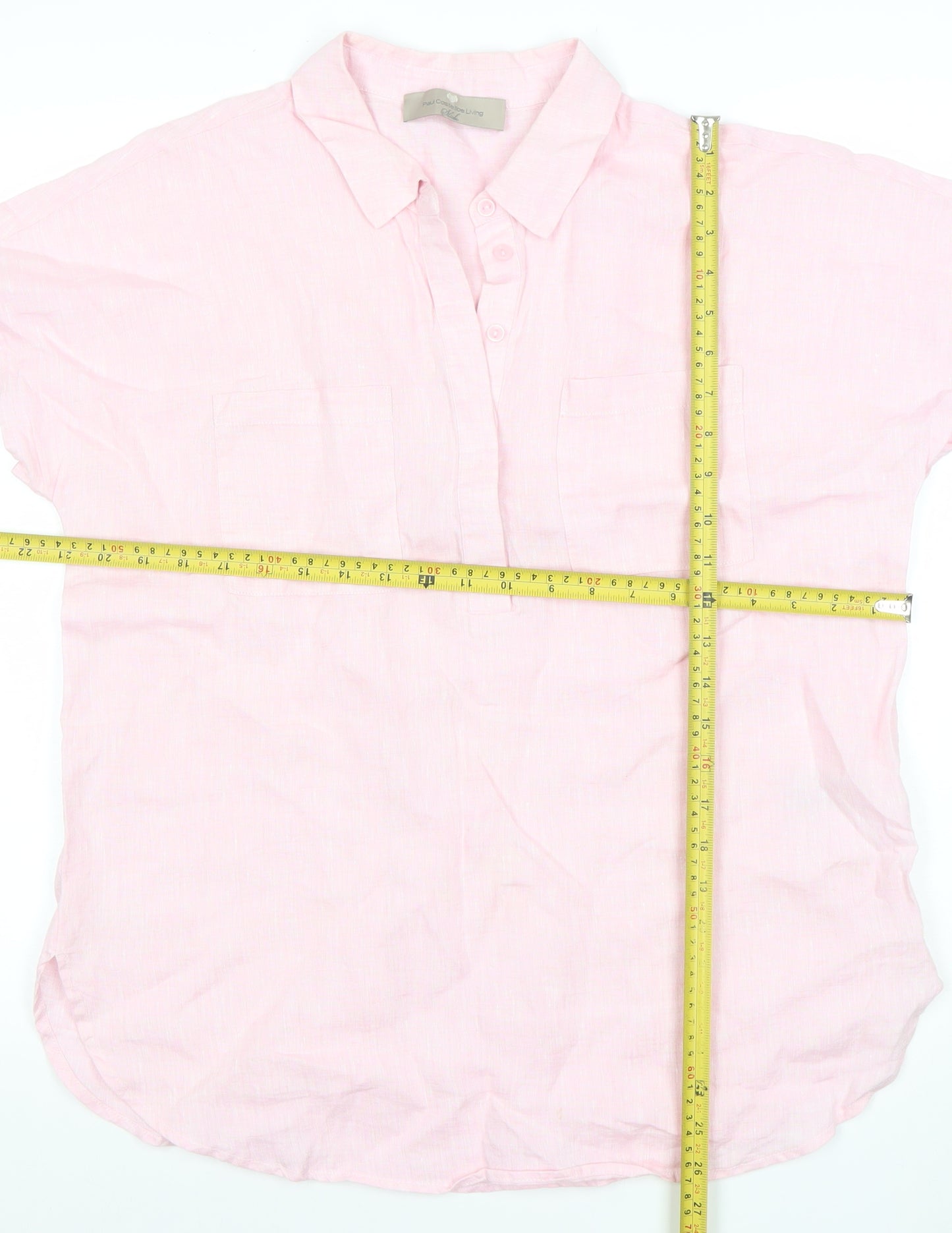Paul Costelloe Living Women's Light Pink Linen Button-Up Shirt Size 14