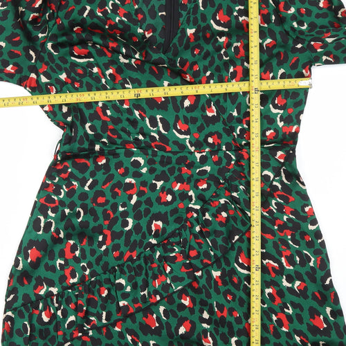 Quiz Womens Multicoloured Animal Print Ruffle Wrap Dress Size 12