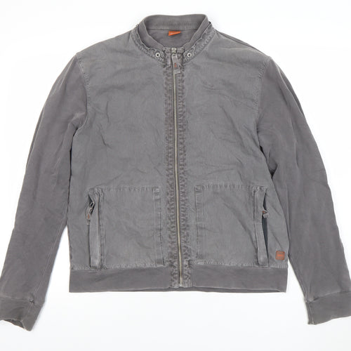 Hugo Boss Mens Grey Cotton Bomber Jacket Size M Casual Lightweight