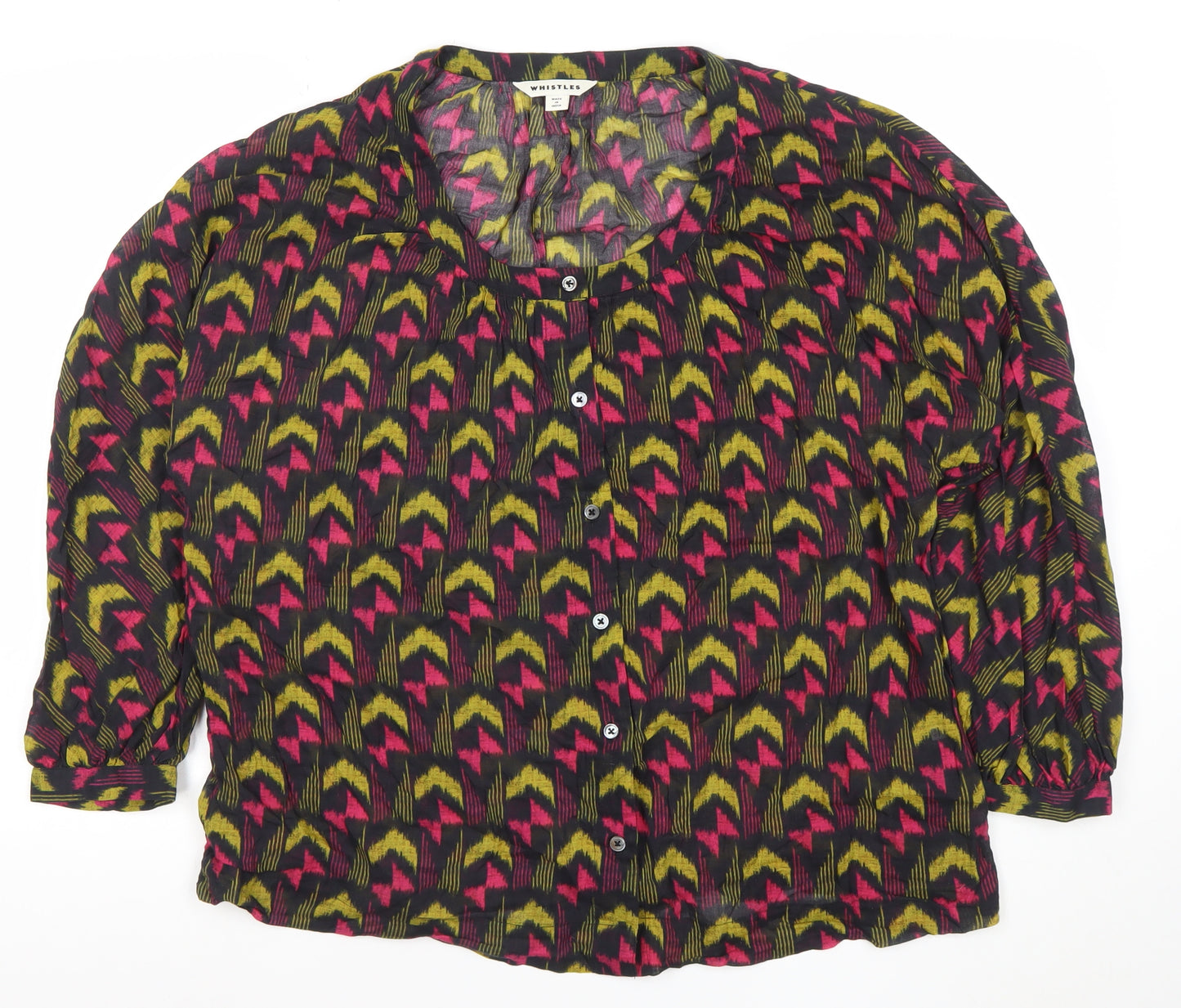 Whistles Women's Multicoloured Geometric Cotton Tunic Blouse Size 16