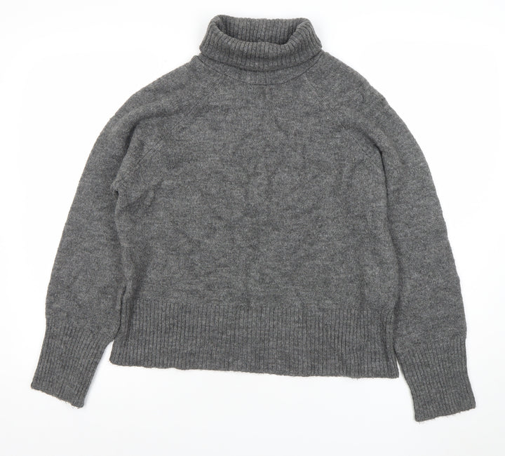 Zara Women Grey Wool Roll Neck Knit Jumper Size M