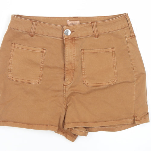 River Island Women Brown Size 14 Chino Shorts Stretch Twill High Rise