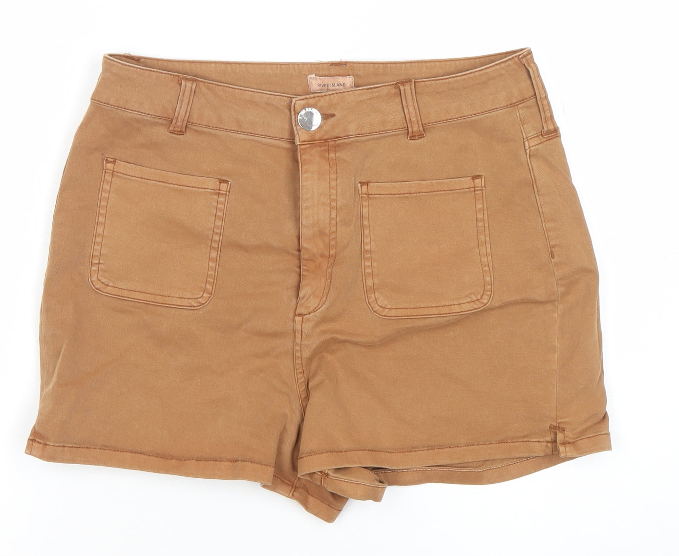 River Island Women Brown Size 14 Chino Shorts Stretch Twill High Rise