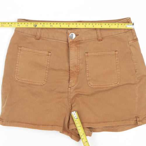 River Island Women Brown Size 14 Chino Shorts Stretch Twill High Rise