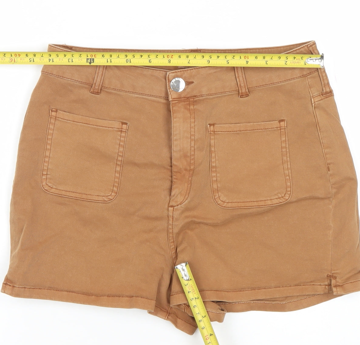 River Island Women Brown Size 14 Chino Shorts Stretch Twill High Rise