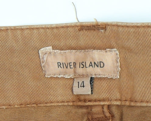 River Island Women Brown Size 14 Chino Shorts Stretch Twill High Rise
