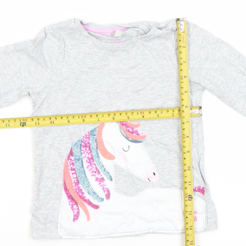 Joules Girls Grey Unicorn Sequin Long Sleeve Cotton T-Shirt 5 Years