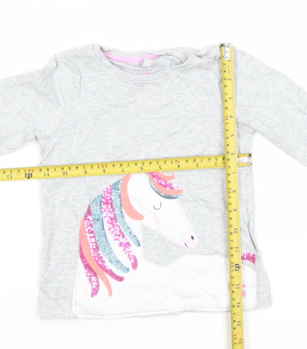 Joules Girls Grey Unicorn Sequin Long Sleeve Cotton T-Shirt 5 Years