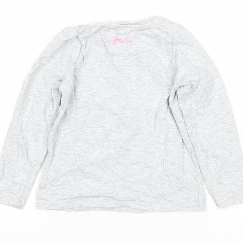 Joules Girls Grey Unicorn Sequin Long Sleeve Cotton T-Shirt 5 Years