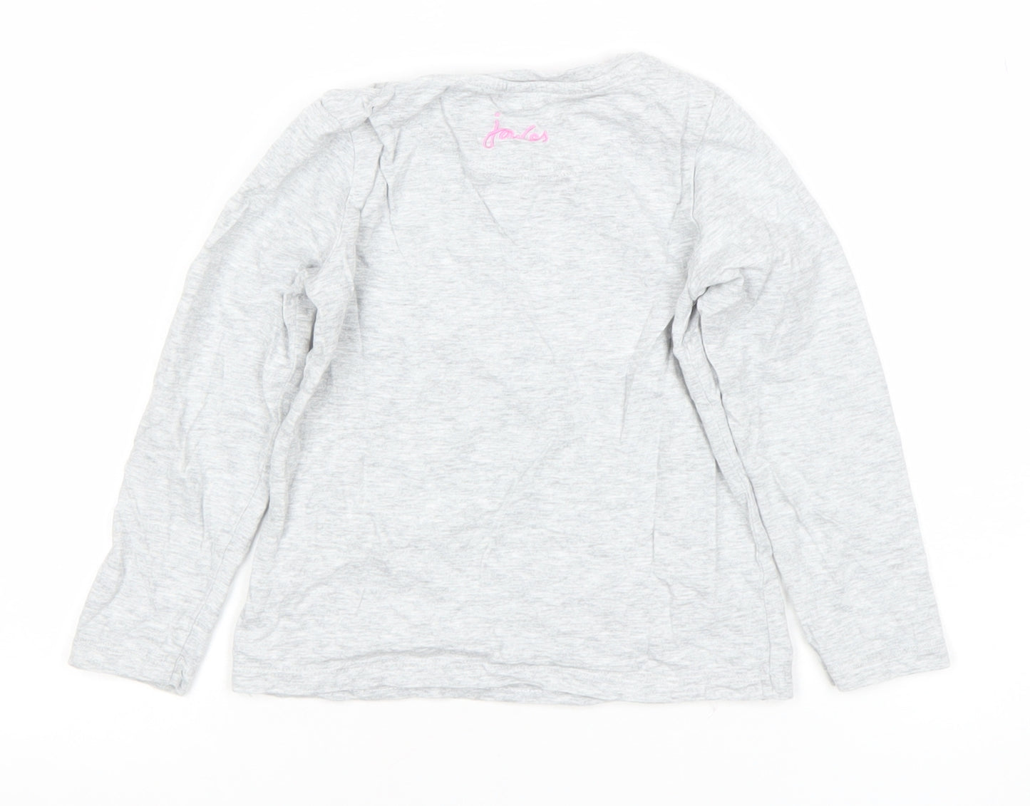 Joules Girls Grey Unicorn Sequin Long Sleeve Cotton T-Shirt 5 Years